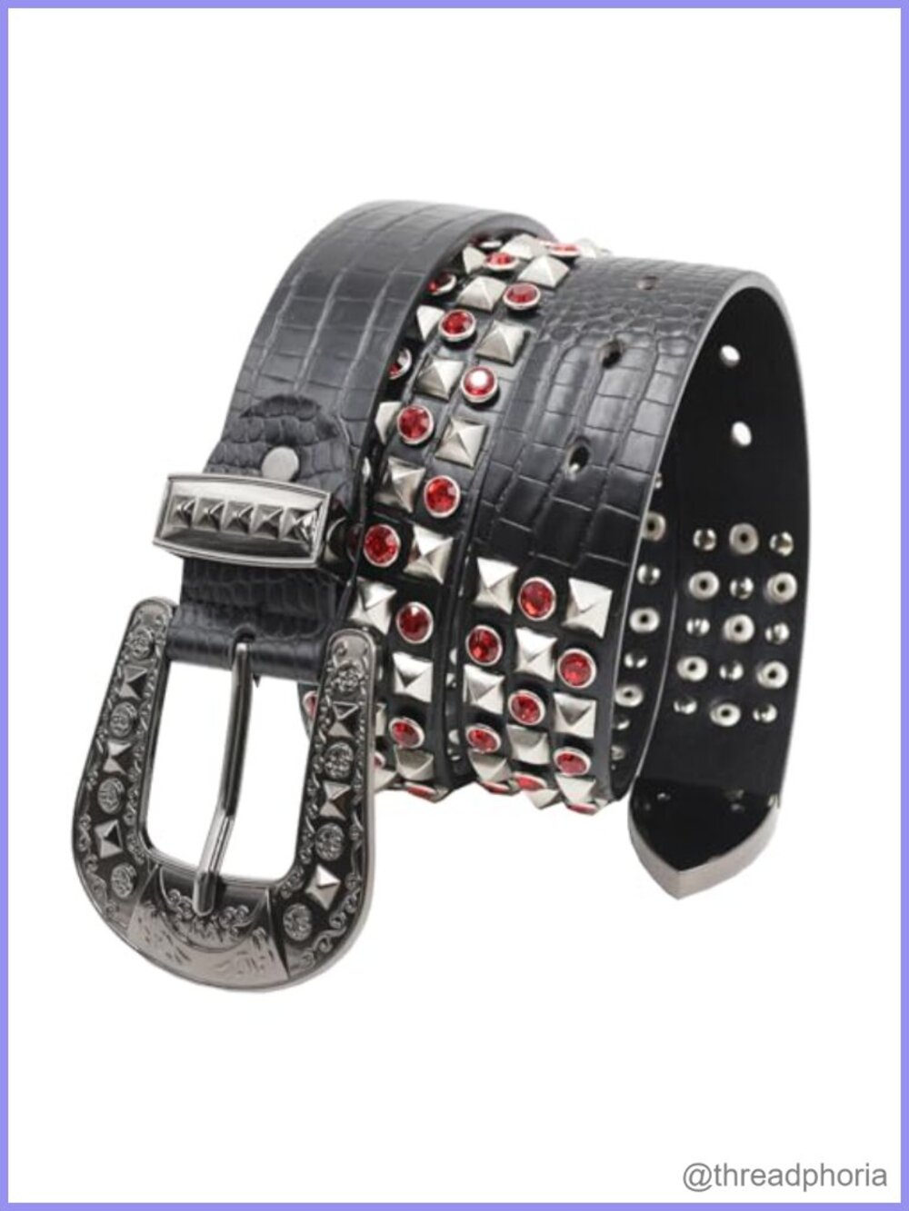 Western Rhinestone Studded Faux Leather Belt Cowboy Y2K Punk